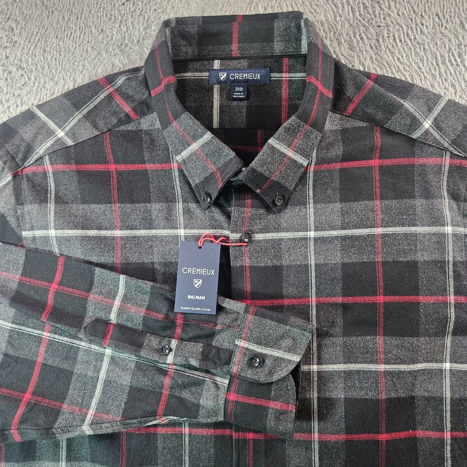 Nwt Cremieux Flannel Shirt Men 3xb Red White Gray Black Plaid Button Up New